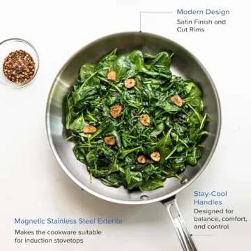 Viking 5-Ply Non Stick Frying Pan, 12 Inch Stainless Steel Kitchen Cookware, Silver