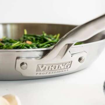 Viking 5-Ply Non Stick Frying Pan, 12 Inch Stainless Steel Kitchen Cookware, Silver
