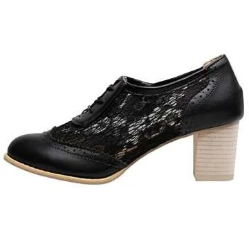 ANUFER Womens Elegant Lace Bridal Wedding Shoes Block Heel Oxfords Dress Shoes