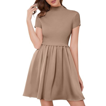 Stylish OLAPTA Women Mock Neck Patchwork Pleated Dress for Every Occasion