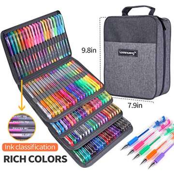 LANRENWENG 200 Pack Gel Pen Set 100 Colored Gel Pen with 100 Refills,Glitter Gel pens 40% More Ink with Canvas Bag for Kids Coloring Books Drawing Crafts Scrapbooks Journaling Planner