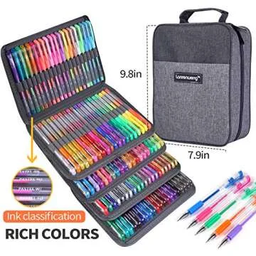 LANRENWENG 200 Pack Gel Pen Set 100 Colored Gel Pen with 100 Refills,Glitter Gel pens 40% More Ink with Canvas Bag for Kids Coloring Books Drawing Crafts Scrapbooks Journaling Planner