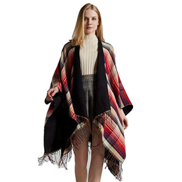 Bakerdani Women's Tassel Plaid Poncho Pashmina Shawl Wrap Cape Sweater