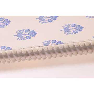 Eccolo Pom Pom Notebook Journal, Linen Flexicover, A5 Writing Journal with Ball Fringe Trim Cover, 256 Ruled Ivory Pages, Ribbon Bookmark, Lay Flat Notebook for Work or School, Blockprint Medallion