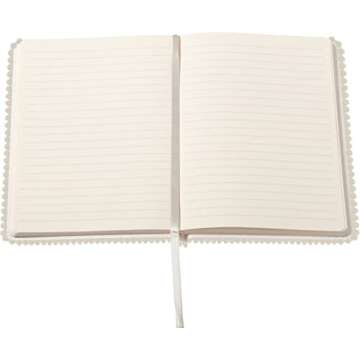 Eccolo Pom Pom Notebook Journal, Linen Flexicover, A5 Writing Journal with Ball Fringe Trim Cover, 256 Ruled Ivory Pages, Ribbon Bookmark, Lay Flat Notebook for Work or School, Blockprint Medallion