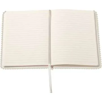 Eccolo Pom Pom Notebook Journal, Linen Flexicover, A5 Writing Journal with Ball Fringe Trim Cover, 256 Ruled Ivory Pages, Ribbon Bookmark, Lay Flat Notebook for Work or School, Blockprint Medallion