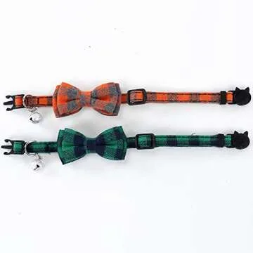 SuperBuddy Cat Collars Breakaway with Cute Bow Bell - 2 Pack Kitten Collar Plaid Cat Collar with Removable Bowtie Cat Collar for Cats Kittens…