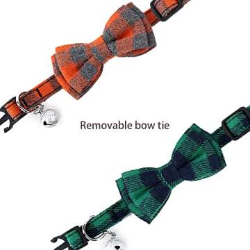 SuperBuddy Cat Collars Breakaway with Cute Bow Bell - 2 Pack Kitten Collar Plaid Cat Collar with Removable Bowtie Cat Collar for Cats Kittens…