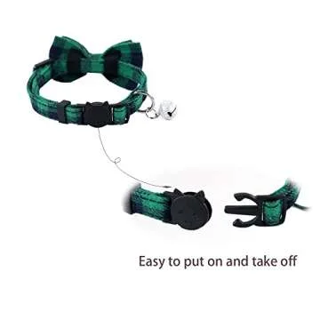 SuperBuddy Cat Collars Breakaway with Cute Bow Bell - 2 Pack Kitten Collar Plaid Cat Collar with Removable Bowtie Cat Collar for Cats Kittens…