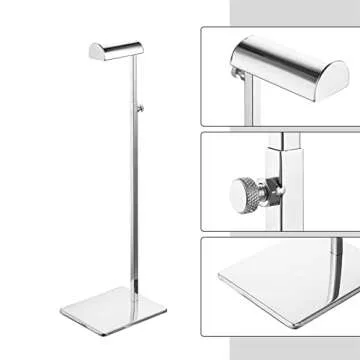 Elitnus Chrome Purse Display Stands - Set of 2 Adjustable Height Purse Display Stand - Metal Polished Silver Handbag Display Stand Set - Single Hanging Hook Bag Stand for Boutique Store