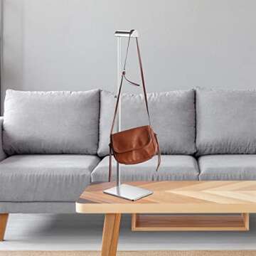 Elitnus Chrome Purse Display Stands - Set of 2 Adjustable Height Purse Display Stand - Metal Polished Silver Handbag Display Stand Set - Single Hanging Hook Bag Stand for Boutique Store