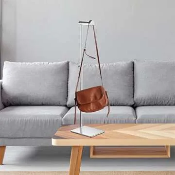 Elitnus Chrome Purse Display Stands - Set of 2 Adjustable Height Purse Display Stand - Metal Polished Silver Handbag Display Stand Set - Single Hanging Hook Bag Stand for Boutique Store