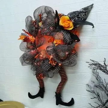 yosager Halloween Wreaths - Lighted Witch Hat Decor