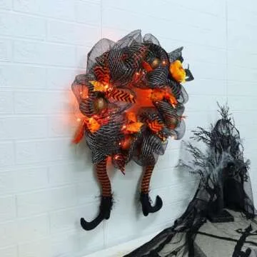 yosager Halloween Wreaths - Lighted Witch Hat Decor