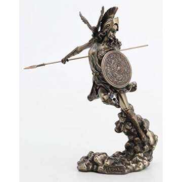 Veronese Design 9 1/4 Inch Greek Goddess Athena Holding Spear and Shield Cold Cast Resin Bronze Fini...