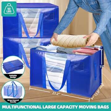 6 Pack Moving Bags Heavy Duty Storage Bags With Zippers And Strong Handles Packing Bags For Moving Storage Travel Camping Space Saving Alternative To Moving Boxes College Essentials Moving Supplies