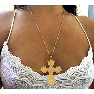 FUTIMELY Retro Big Cross Pendant Necklace for Women Men,18K Gold Silver Baroque Crystal Zircon Large...