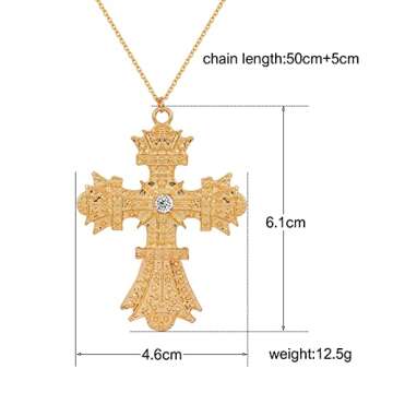FUTIMELY Retro Big Cross Pendant Necklace for Women Men,18K Gold Silver Baroque Crystal Zircon Large Cross Necklace Bar Party Jewelry (Gold)
