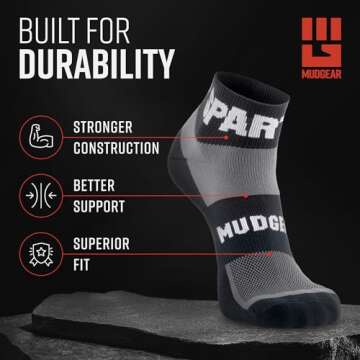 MudGear Quarter Crew Trail Running Socks, Blister-Resistant, Moisture-Wicking Crew Socks for Men and...
