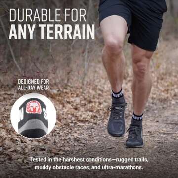 MudGear Quarter Crew Trail Running Socks, Blister-Resistant, Moisture-Wicking Crew Socks for Men and Women, Perfect for Running, Hiking, Cycling, and Outdoor Adventures, Large, Black