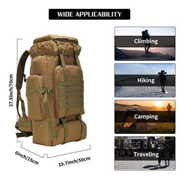 W WINTMING Hiking Backpack for Men 70L Camping Backpack Military Rucksack Molle 3 Days Assault Pack for Climbing