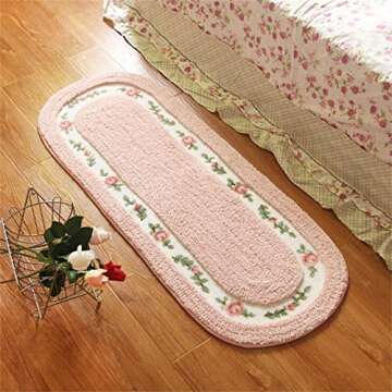 ABREEZE Rose Flower Area Rugs for Living Room Bedroom Non Slip Door Mat Ultra Soft Washable Rug Absorbent Bath Rug Floor Mat Carpet Kitchen Mat 17.71x49.21 Inch Pink