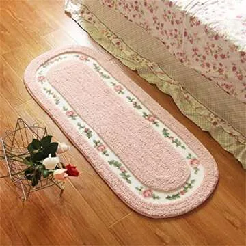 ABREEZE Rose Flower Area Rugs for Living Room Bedroom Non Slip Door Mat Ultra Soft Washable Rug Absorbent Bath Rug Floor Mat Carpet Kitchen Mat 17.71x49.21 Inch Pink