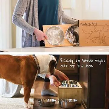 Pawfect Pets Elevated Dog Bowl Stand- 7" Raised Dog Bowl for Medium Dogs. Pet Feeder with Four Stain...