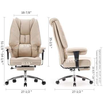 EXCEBET Big and Tall Office Chair 400lbs Wide Seat, Leather High Back Executive Office Chair with Fo...