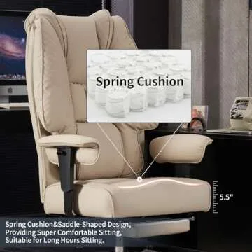 EXCEBET Big and Tall Office Chair 400lbs Wide Seat, Leather High Back Executive Office Chair with Foot Rest, Ergonomic Office Chair Lumbar Support for Lower Back Pain Relief (Beige)