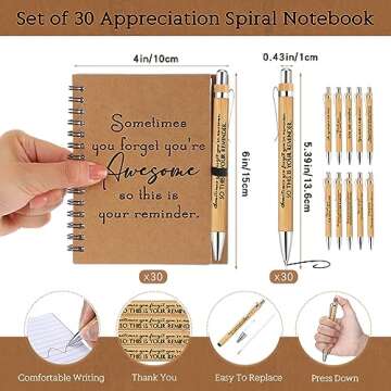 Honoson 30 Sets Spiral Notebooks Sets Thank You Gifts for Staff Appreciation Inspirational Journals ...