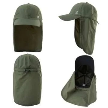 TOP-EX Mens Summer Baseball Cap with Neck Shade - Waterproof Sun Hat with Neck Flap Cover, UV SPF Protection Caps for Fishing Safari Outdoor Hiking, Army Green M/L
