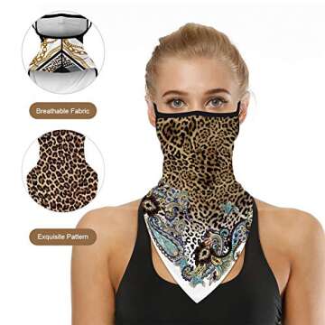 3 Pcs Bandana Face Covering Mask for Women - Leopard Ear Loops Neck Gaiters for Dust Wind Motorcycle Cycling Face Scarf