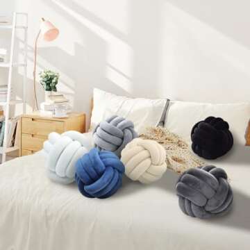 Knot Pillow Ball-Shaped Decorative Throw Pillows,Silver 20cm Cute Couch Cushion Knotted Plush Pillow...