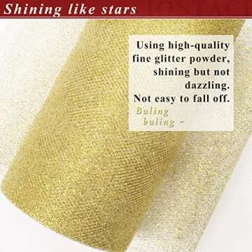 Gold Glitter Tulle Rolls 6 Inch by 50 Yards Sparkle Fabric Ribbon for Christmas Gift Wrapping DIY Tutu Skirt Sewing Bow Wedding Halloween Decorations Craft Supplies
