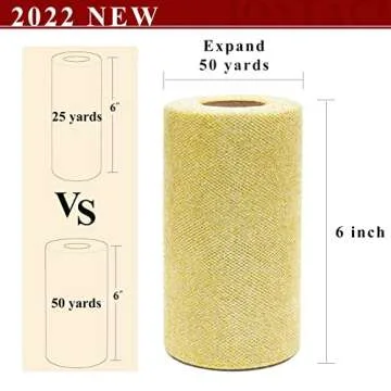 Gold Glitter Tulle Rolls 6 Inch by 50 Yards Sparkle Fabric Ribbon for Christmas Gift Wrapping DIY Tutu Skirt Sewing Bow Wedding Halloween Decorations Craft Supplies