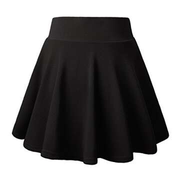 DJT Women's Basic Versatile Casual Stretchy Flared Pleated Mini Skater Skirt with Shorts Large Black