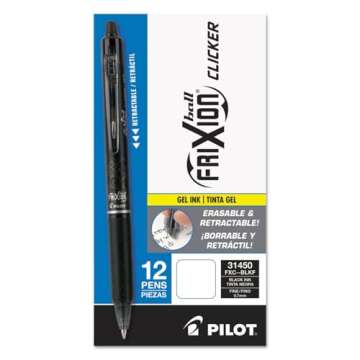 Pilot, FriXion Clicker Erasable Gel Pens, Fine Point 0.7 mm, Pack of 12, Black