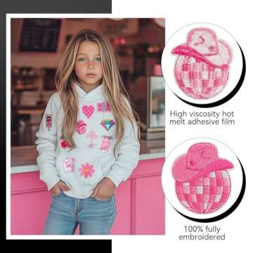 GYGYL 45Pcs Pink Embroidered Iron on Patches for Girls