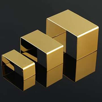 Vicenpal 3 Pcs Gold Display Stands Stainless Steel Cake Dessert Display Stand Perfume Display Risers Stand Shelf 3 Size Cupcake Risers Stands for Party Display Holder Stand for Retail Store Countertop