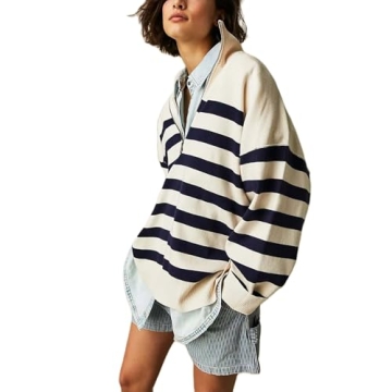Yuemengxuan Women Y2k Striped Sweatshirts Quarter Zip Pullover Sweater Oversized Sweatshirt Hoodies ...