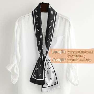 Dailyacc Hair Scarf for Women Fashion Silky Satin Headscarf Wrap Breathable Lightweight Neck Scarves For Handbag Accessories（Long 59"*5.9"