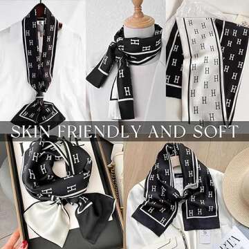 Dailyacc Hair Scarf for Women Fashion Silky Satin Headscarf Wrap Breathable Lightweight Neck Scarves For Handbag Accessories（Long 59"*5.9"