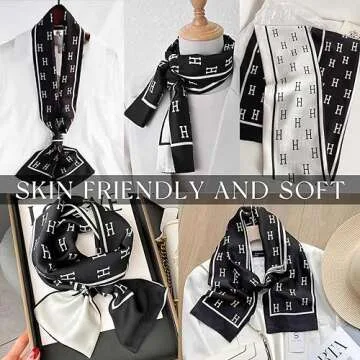 Dailyacc Hair Scarf for Women Fashion Silky Satin Headscarf Wrap Breathable Lightweight Neck Scarves For Handbag Accessories（Long 59"*5.9"