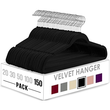 Utopia Home Velvet Hangers 150 Pack - Non-Slip Clothes Hangers - Black Hangers - Suit Hangers with 3...