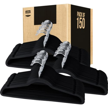 Utopia Velvet Hangers 150 Pack Non-Slip Black Hangers