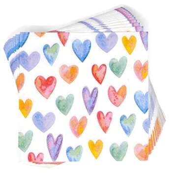 Gift Boutique 100 Colorful Heart Cocktail Beverage Napkins Disposable Paper Love Hearts Dessert Napk...