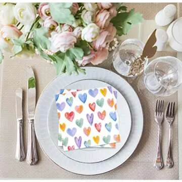 Gift Boutique 100 Colorful Heart Cocktail Beverage Napkins Disposable Paper Love Hearts Dessert Napkin for Spring Summer Valentine's Day Wedding Tea Party Bridal Baby Shower Supplies Tableware Decor