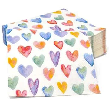 Gift Boutique 100 Colorful Heart Cocktail Beverage Napkins Disposable Paper Love Hearts Dessert Napkin for Spring Summer Valentine's Day Wedding Tea Party Bridal Baby Shower Supplies Tableware Decor