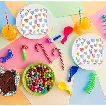 Gift Boutique 100 Colorful Heart Cocktail Beverage Napkins Disposable Paper Love Hearts Dessert Napkin for Spring Summer Valentine's Day Wedding Tea Party Bridal Baby Shower Supplies Tableware Decor